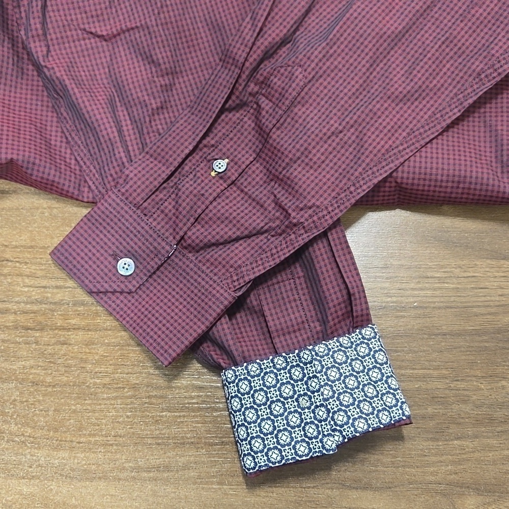 TED BAKER LONDON-Long Sleeve Button-Up Dress Shirt-Red Wine-Size 5(Slim XL) - Picture 13 of 17